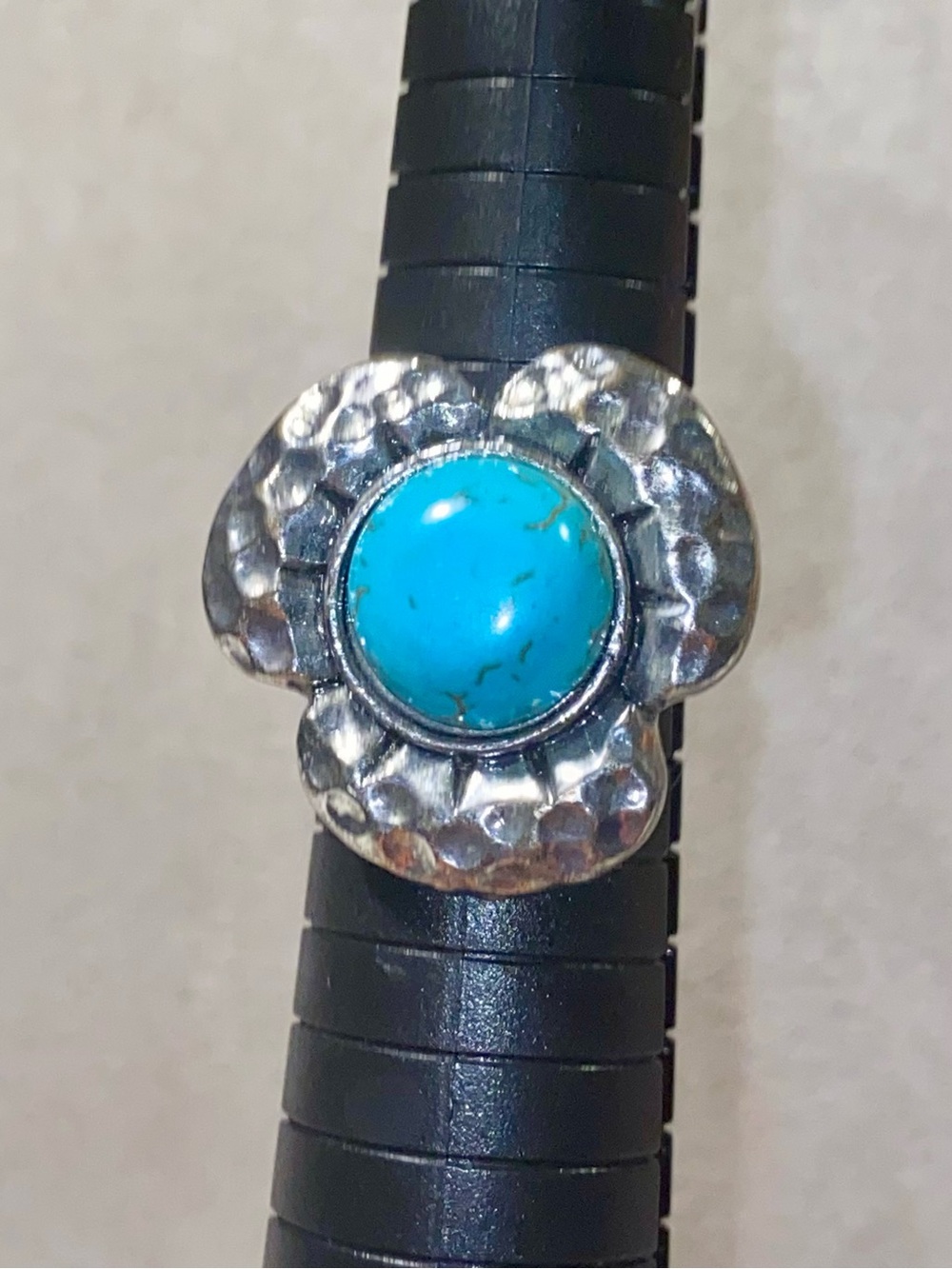 Silver-tone Floral Ring with Turquoise Stone